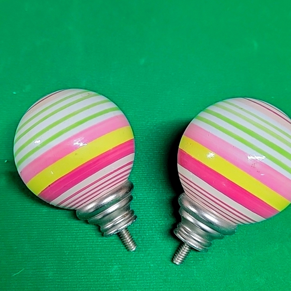Pottery Barn Kids StripedFinials Pink W/Brushed Nickel - Set of Two (2)